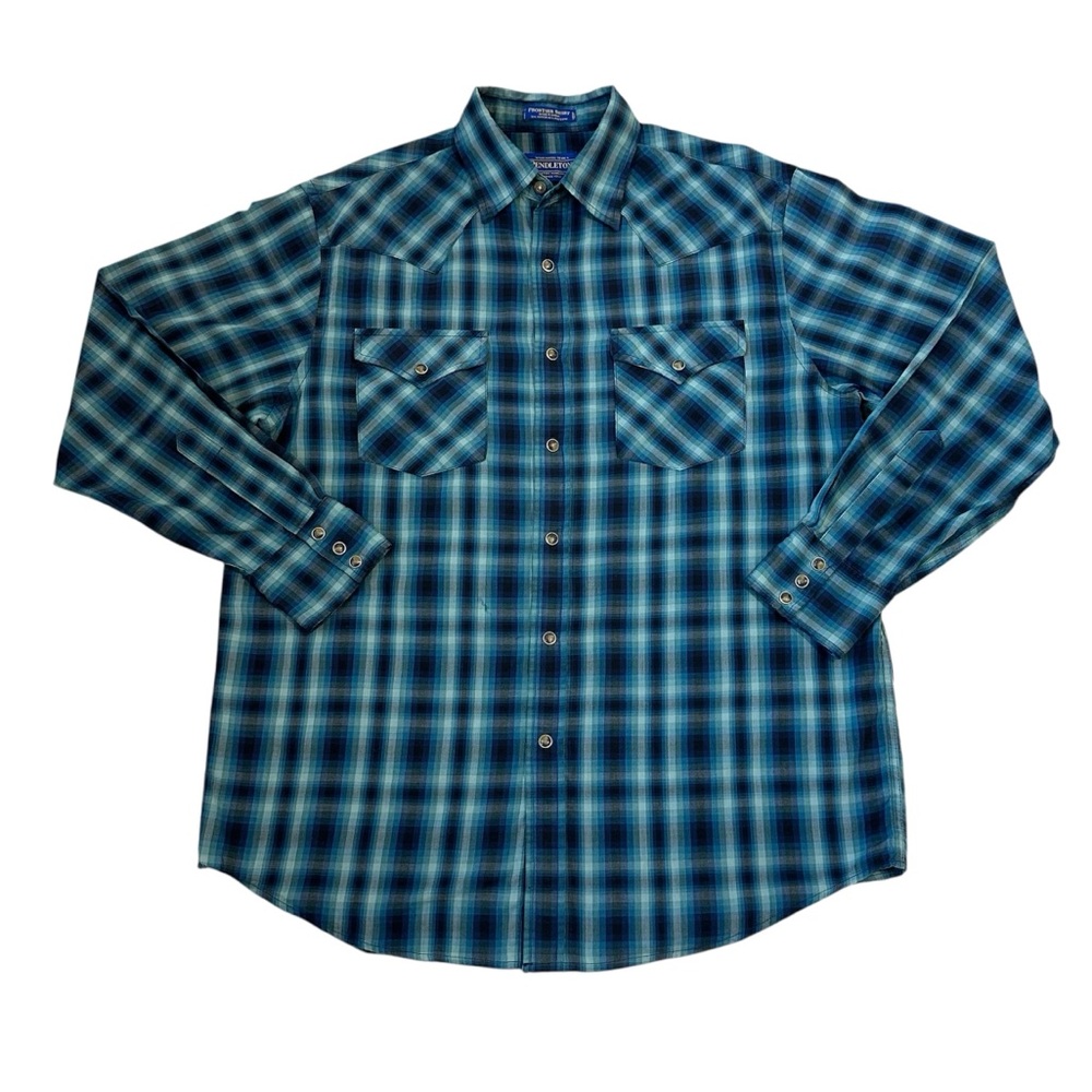 Pendleton Frontier Plaid Long Sleeve Snap Button-Up Western Shirt Blue Men’s M